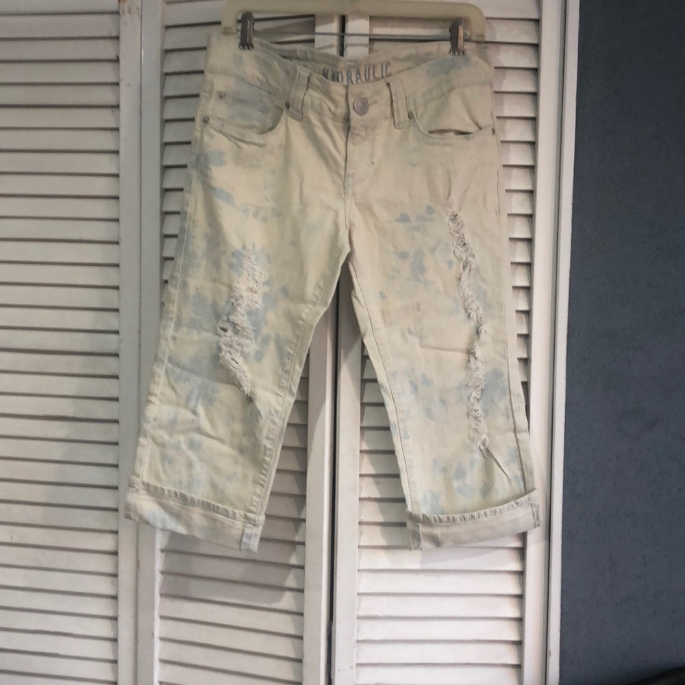 Hydraulic Acid washed white blue Capri jeans